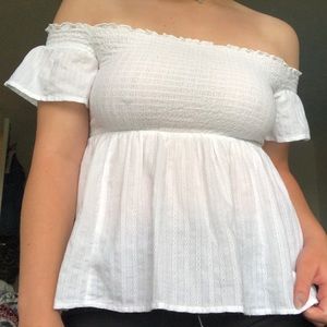 Smocked off the shoulder American Eagle top